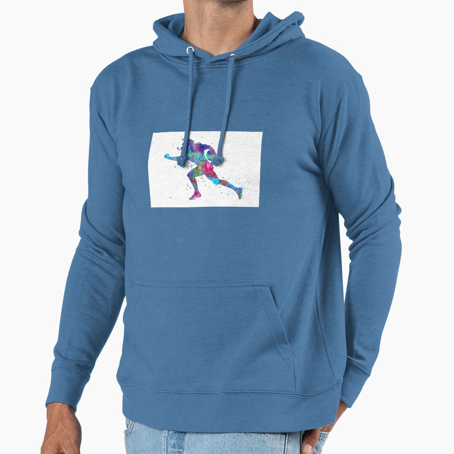 American Football Player Watercolor Hoodie - Novelty Apparel Unisex - T-Shirt, Sweatshirt, Hoodie