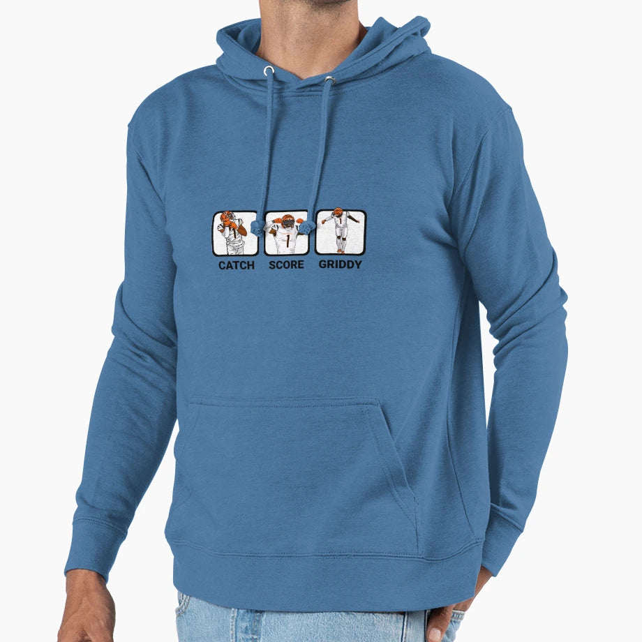 Catch Score Griddy Repeat Gift Hoodie - Custom Art Print for Adults - T-Shirt, Sweatshirt, Hoodie