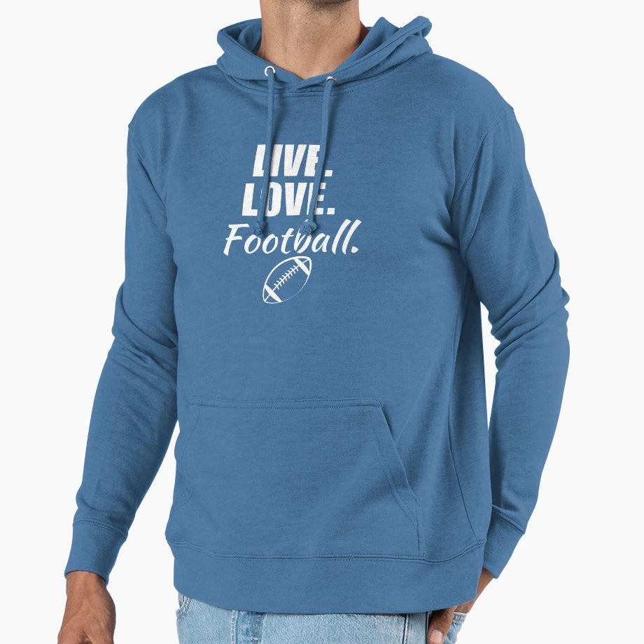 Live Love Football American Football Hoodie - Aesthetic Graphic Men Women - T-Shirt, Sweatshirt, Hoodie