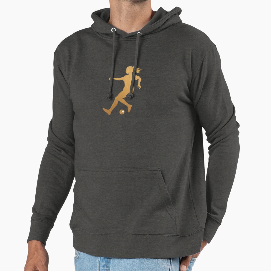 Female Soccer Player Skilfully Dribbles Hoodie - Trendy Graphic for Adults - T-Shirt, Sweatshirt, Hoodie