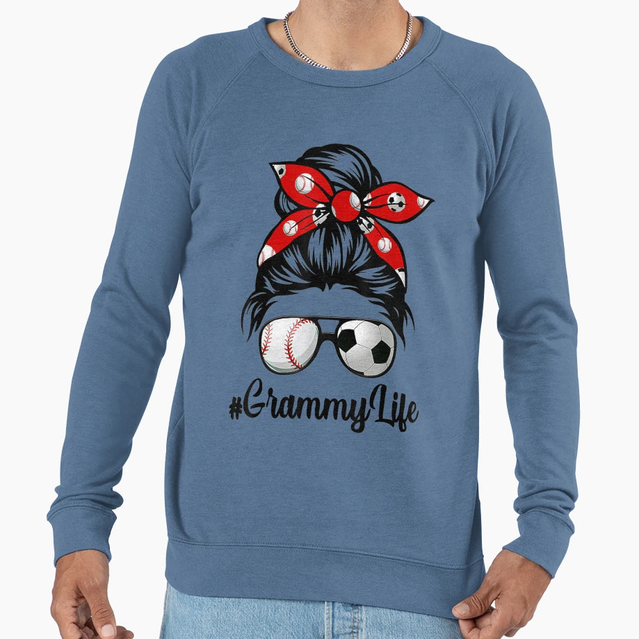 Classy Grammy Life Soccer Messy Bun Sweatshirt - Minimalist Print Unisex - T-Shirt, Sweatshirt, Hoodie