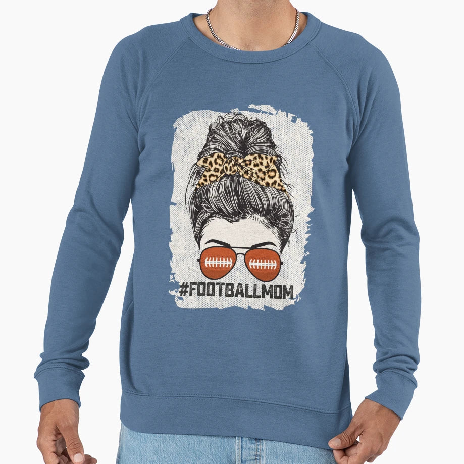 Bleached Football Mom Messy Bun Sweatshirt - Graphic Print Unisex - T-Shirt, Sweatshirt, Hoodie