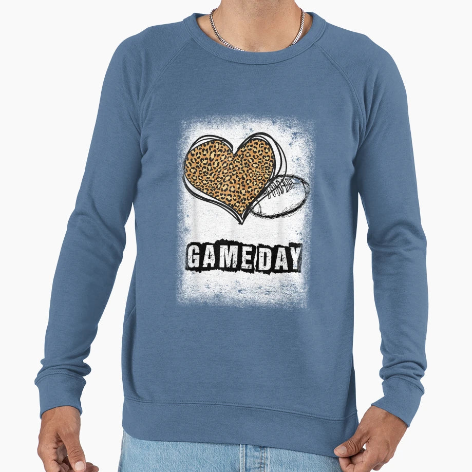 Game Day Leopard Heart Football Lovers Sweatshirt - Custom Art Print Unisex - T-Shirt, Sweatshirt, Hoodie