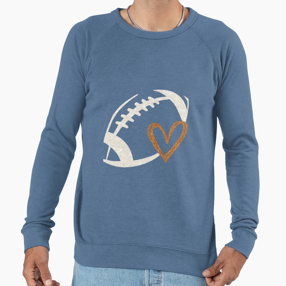 Football Heart Glitter Game Day Sweatshirt - Minimalist Print for Adults - T-Shirt, Sweatshirt, Hoodie