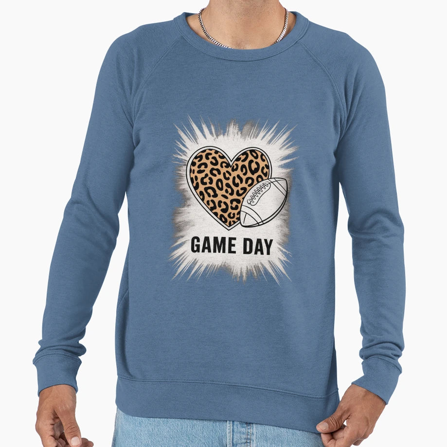 Game Day Leopard Heart Sweatshirt - Casual Everyday Wear Men Women - T-Shirt, Sweatshirt, Hoodie