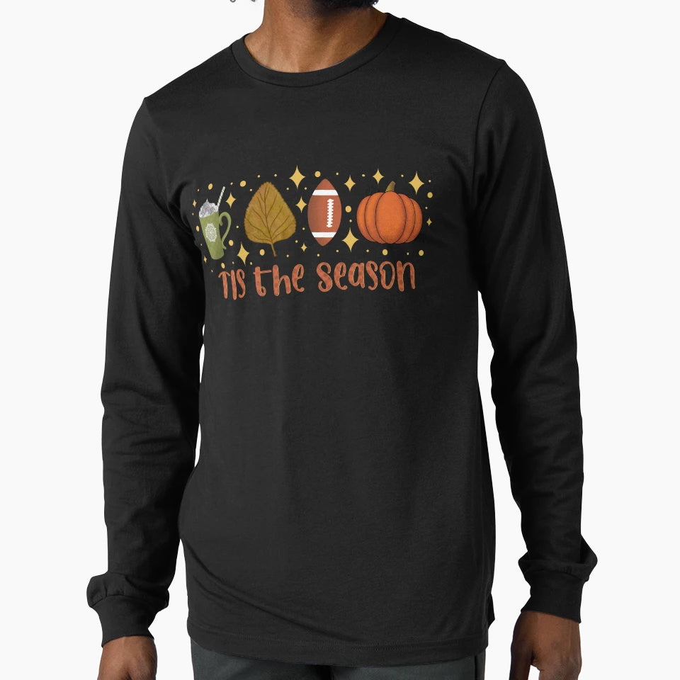 Tis Season Fall Football Pumpkin T-Shirt - Graphic Print Men Women - T-Shirt, Sweatshirt, Hoodie