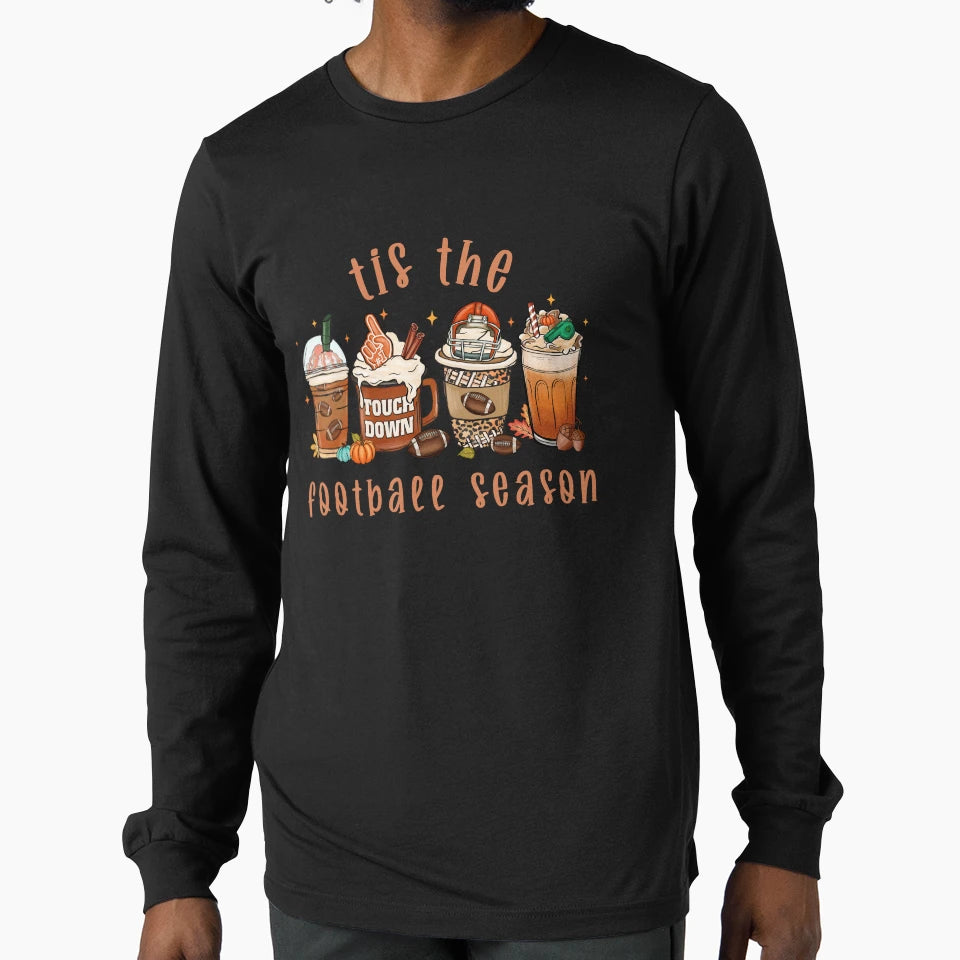 Tis Football Season Fall Coffee T-Shirt - Novelty Apparel for Adults - T-Shirt, Sweatshirt, Hoodie