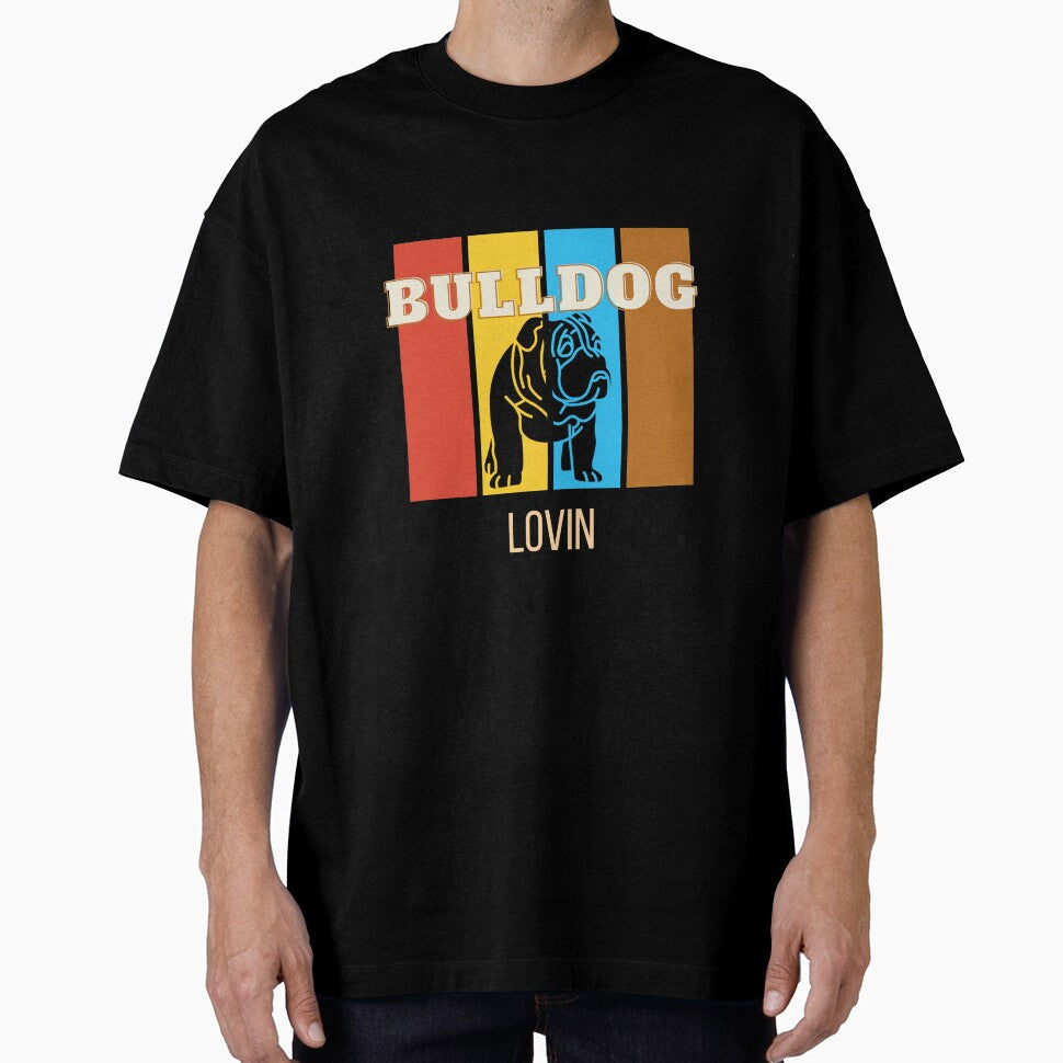 Retro Stripes Bulldog lovin by ArtofMac - Adult & Kids T-Shirts, Sweatshirts & Hoodies apparel design preview 1