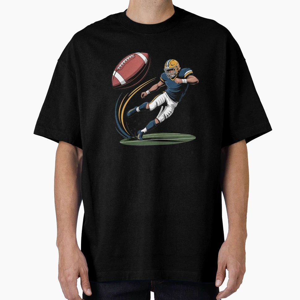 Football Player Kicking Football T-Shirt - Novelty Apparel for Adults - T-Shirt, Sweatshirt, Hoodie