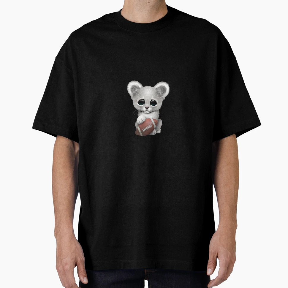 White Lion Cub Playing Football T-Shirt - Aesthetic Graphic Unisex - T-Shirt, Sweatshirt, Hoodie