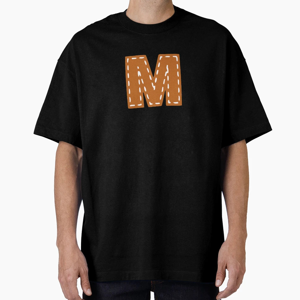 M Letter Sewn College Usa Leather T-Shirt - Custom Art Print Men Women - T-Shirt, Sweatshirt, Hoodie