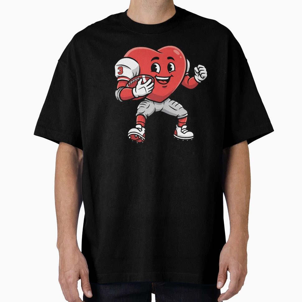 Heart Football Player Cartoon Mascot T-Shirt - Aesthetic Graphic Men Women - T-Shirt, Sweatshirt, Hoodie