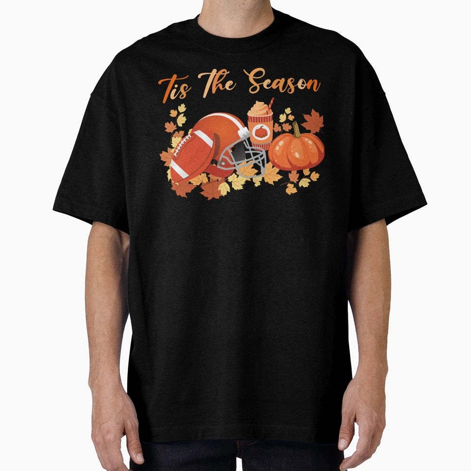 Pumpkin Tis Season Football Leaf Fall T-Shirt - Novelty Apparel for Adults - T-Shirt, Sweatshirt, Hoodie