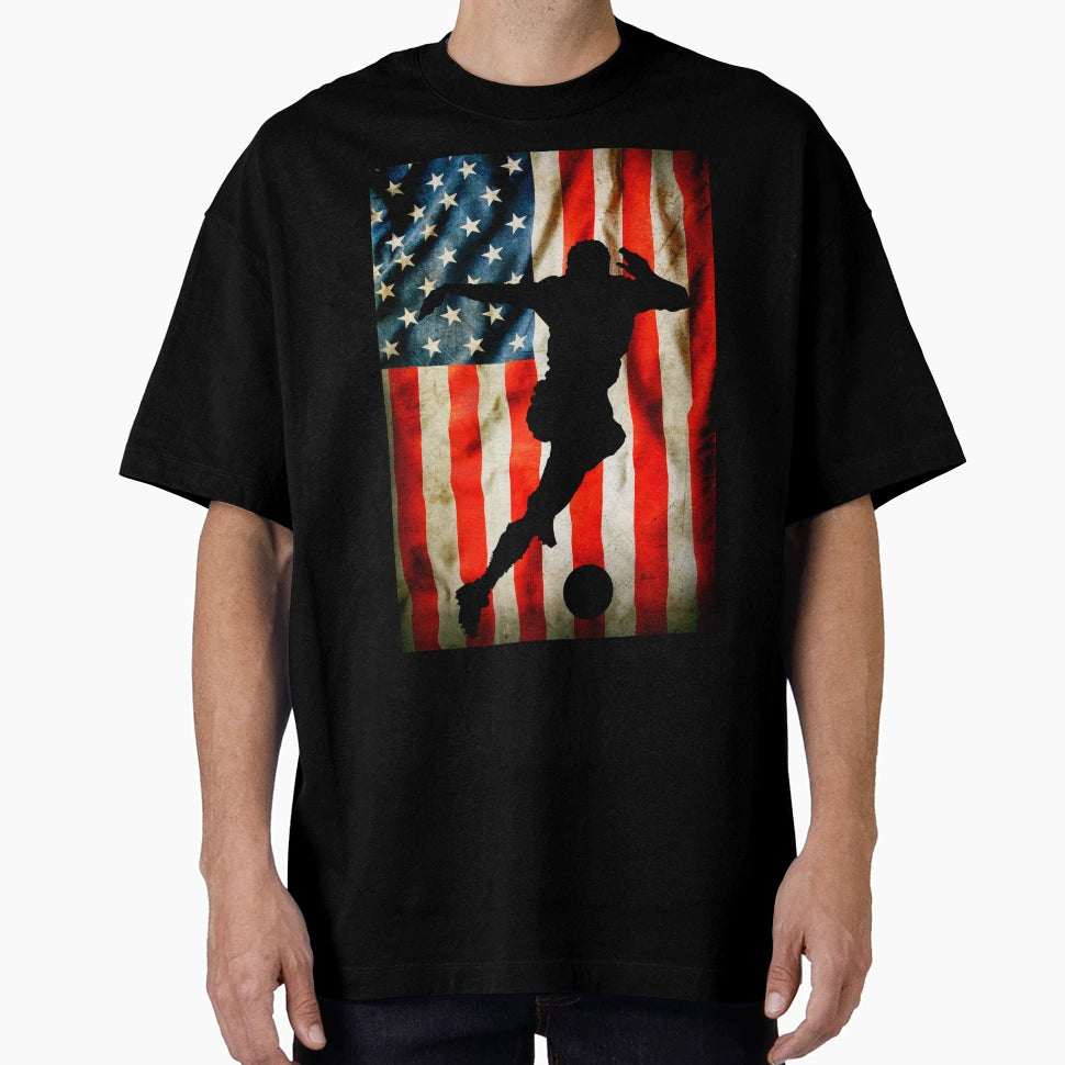 American Soccer Player And Usa Flag T-Shirt - Graphic Print Unisex - T-Shirt, Sweatshirt, Hoodie