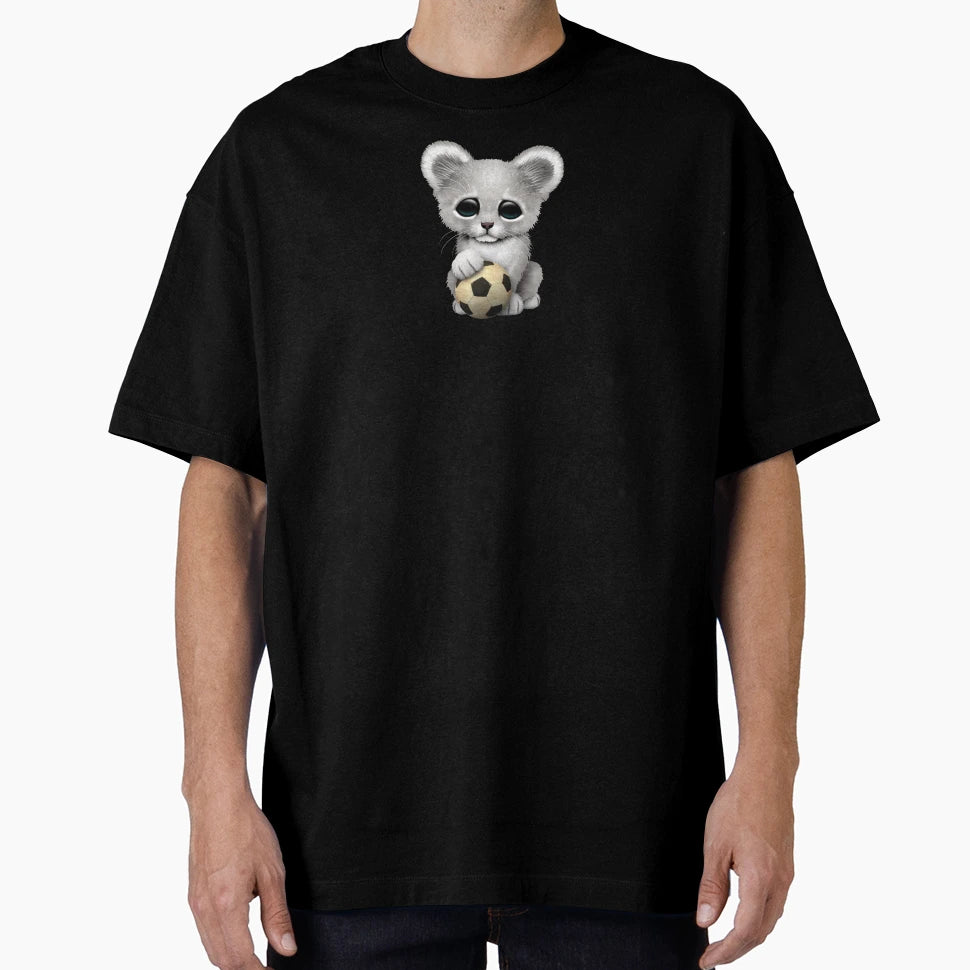 White Lion Cub Football Soccer Ball T-Shirt - Custom Art Print Unisex - T-Shirt, Sweatshirt, Hoodie