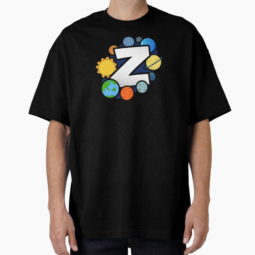 Monogram Z Outer Space Cartoon Planets T-Shirt - Trendy Graphic for Adults - T-Shirt, Sweatshirt, Hoodie