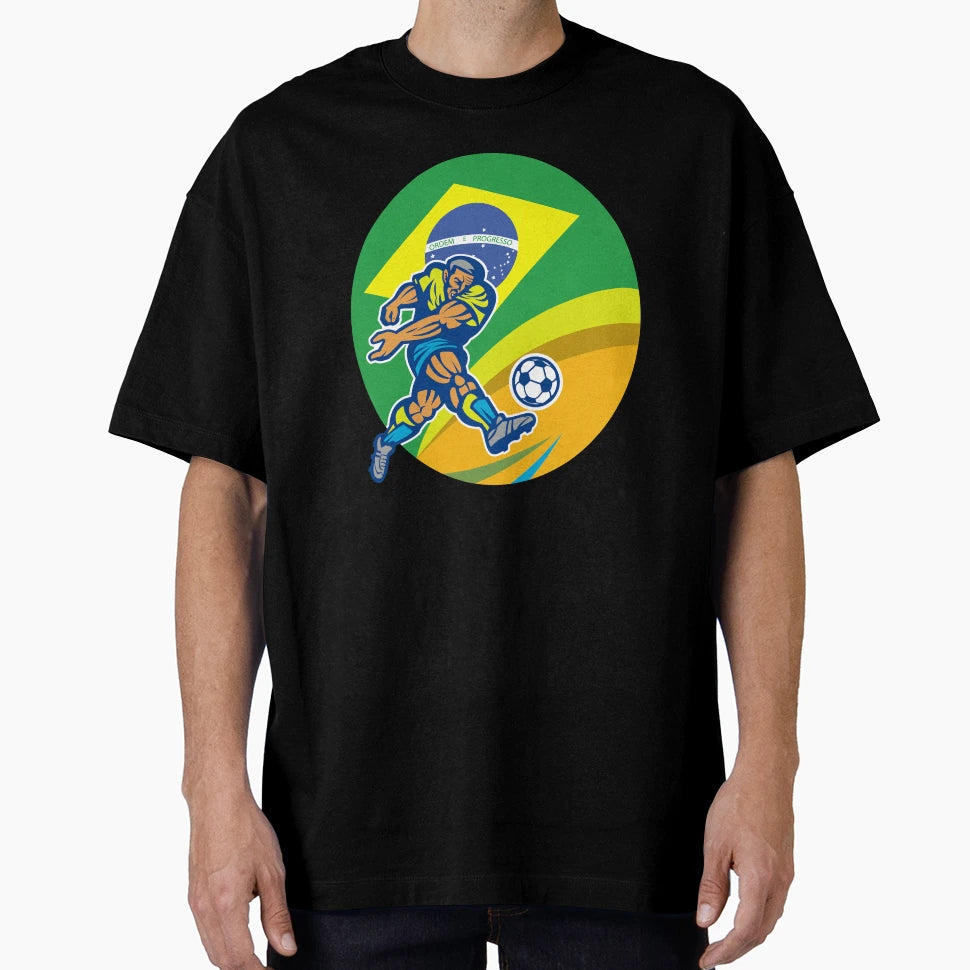 Brazil Soccer Football Player Kicking T-Shirt - Custom Art Print Men Women - T-Shirt, Sweatshirt, Hoodie