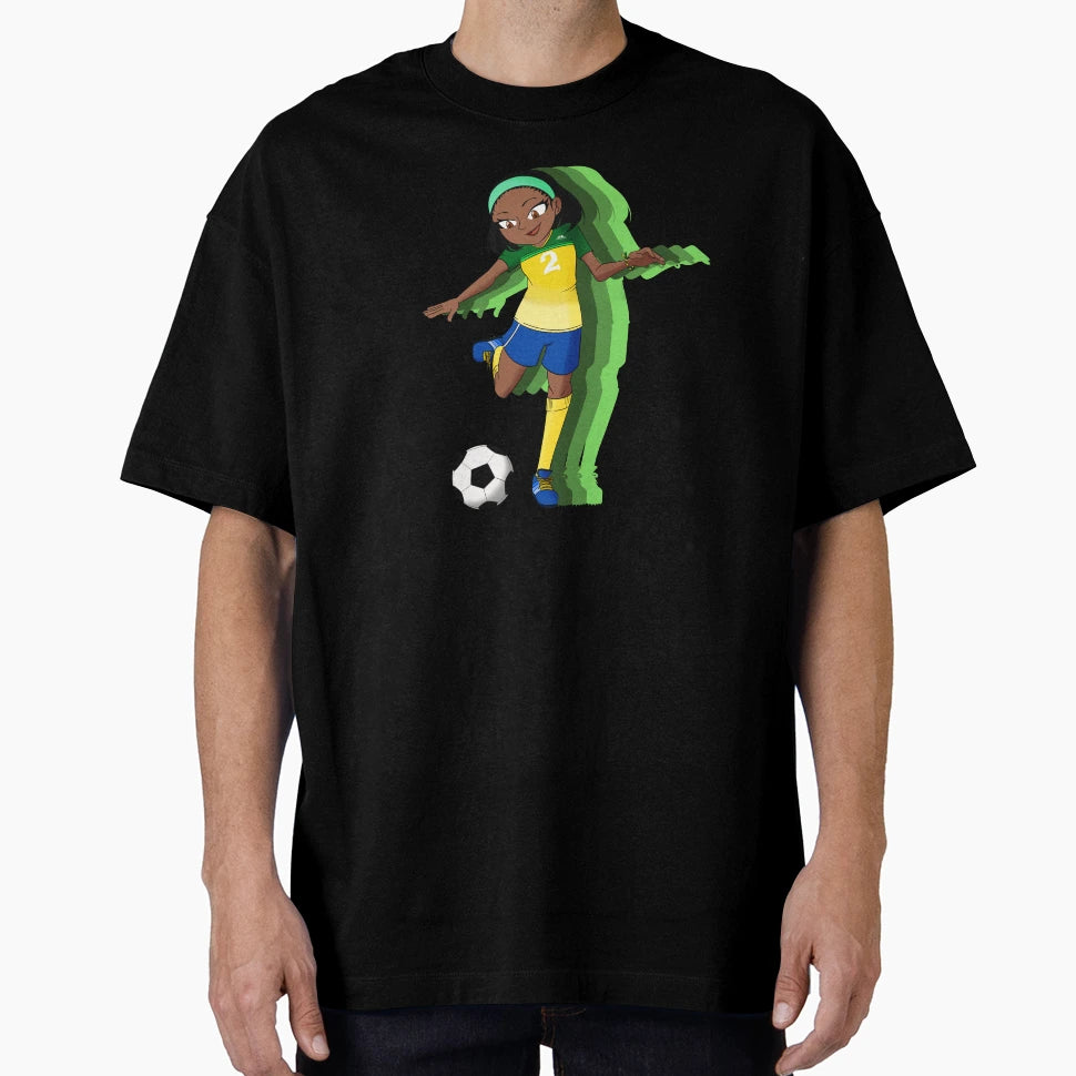 Female Soccer Player Green Background T-Shirt - Casual Everyday Wear Unisex - T-Shirt, Sweatshirt, Hoodie