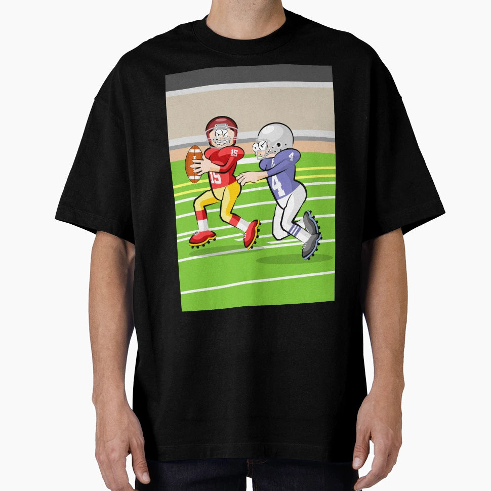 Two American Football Players Running T-Shirt - Custom Art Print Men Women - T-Shirt, Sweatshirt, Hoodie