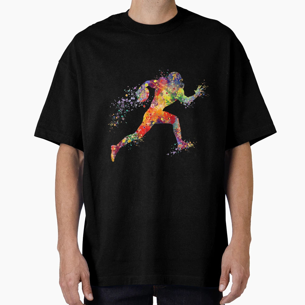 American Football Player Sports Watercolor T-Shirt - Graphic Print Unisex - T-Shirt, Sweatshirt, Hoodie