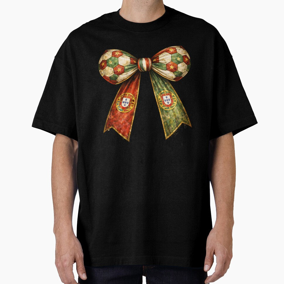 Patriotic Soccer Ball with Portugal Flag Bow Fan - Adult & Kids T-Shirts, Sweatshirts & Hoodies apparel design preview 1