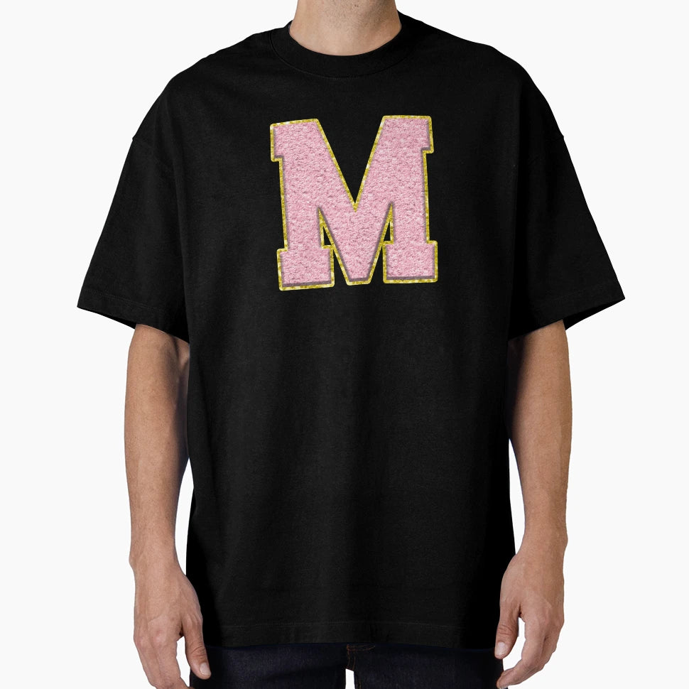 M Preppy Varsity Letter Patch T-Shirt - Aesthetic Graphic Men Women - T-Shirt, Sweatshirt, Hoodie