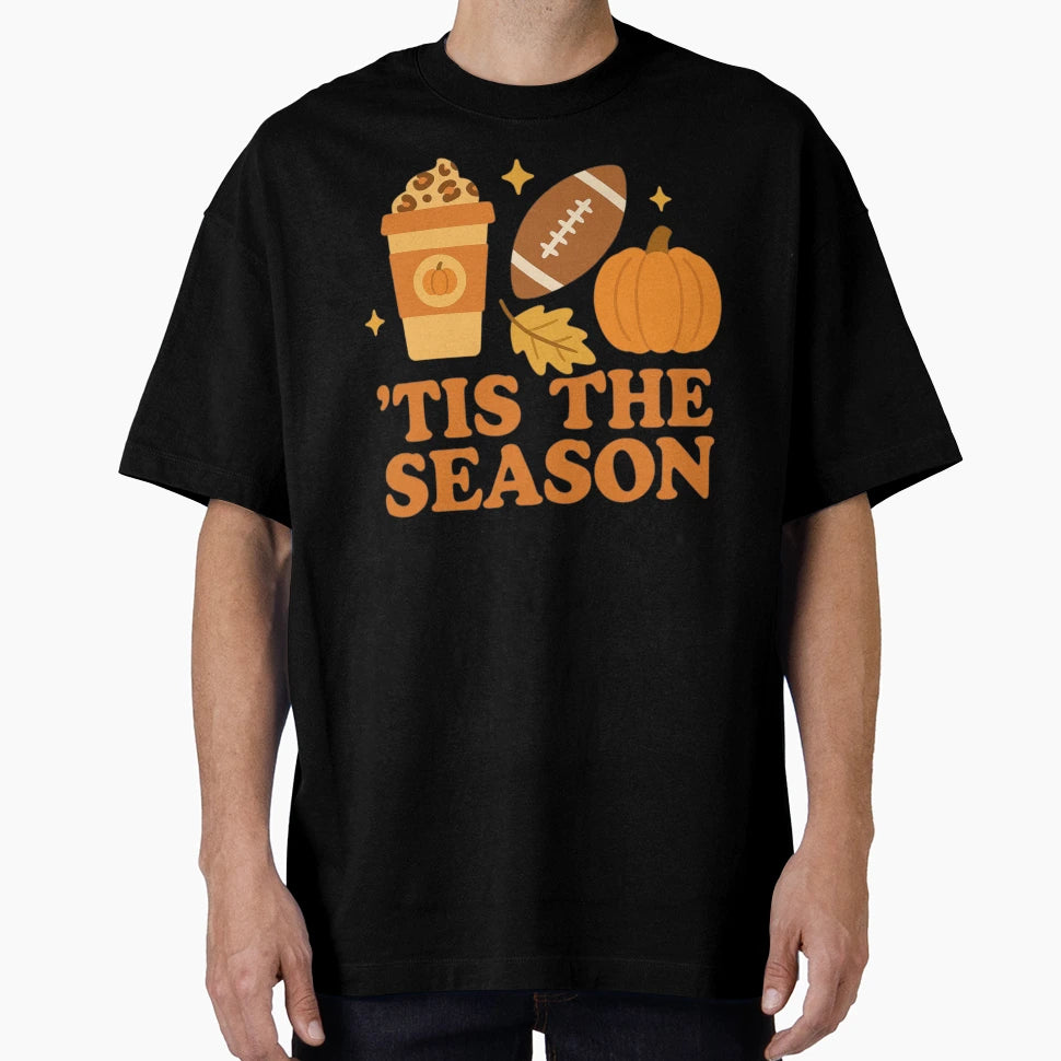Tis Season Fall Football Coffee T-Shirt - Unique Graphic Men Women - T-Shirt, Sweatshirt, Hoodie