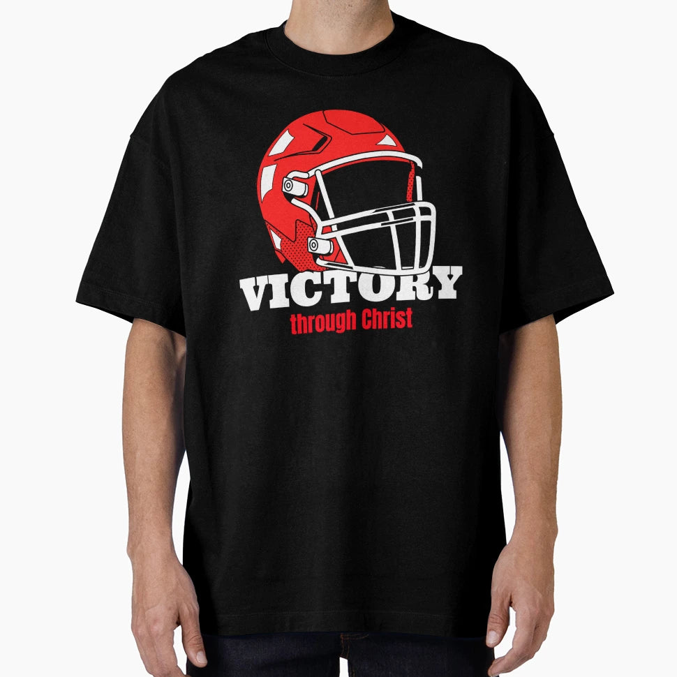 Victory Through Christ Football Helmet T-Shirt - Fun Novelty Design Unisex - T-Shirt, Sweatshirt, Hoodie