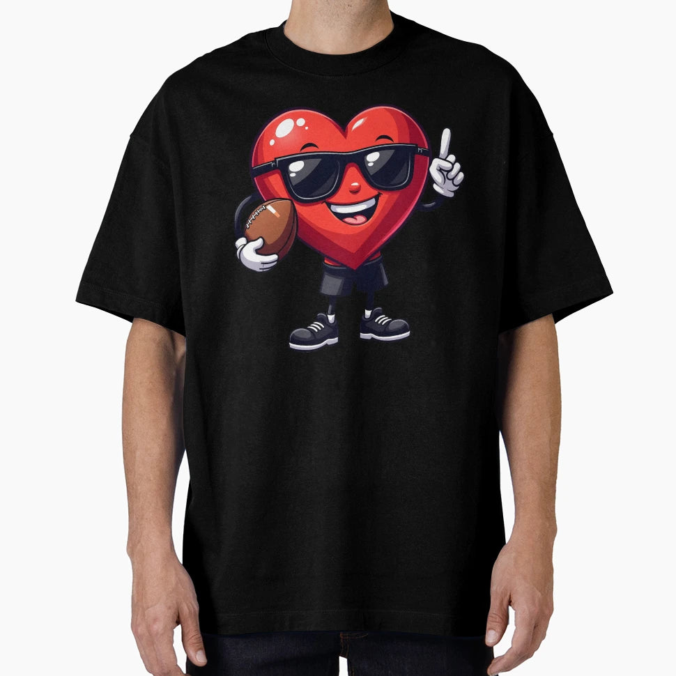Valentines Day Heart Playing Football T-Shirt - Aesthetic Graphic Unisex - T-Shirt, Sweatshirt, Hoodie