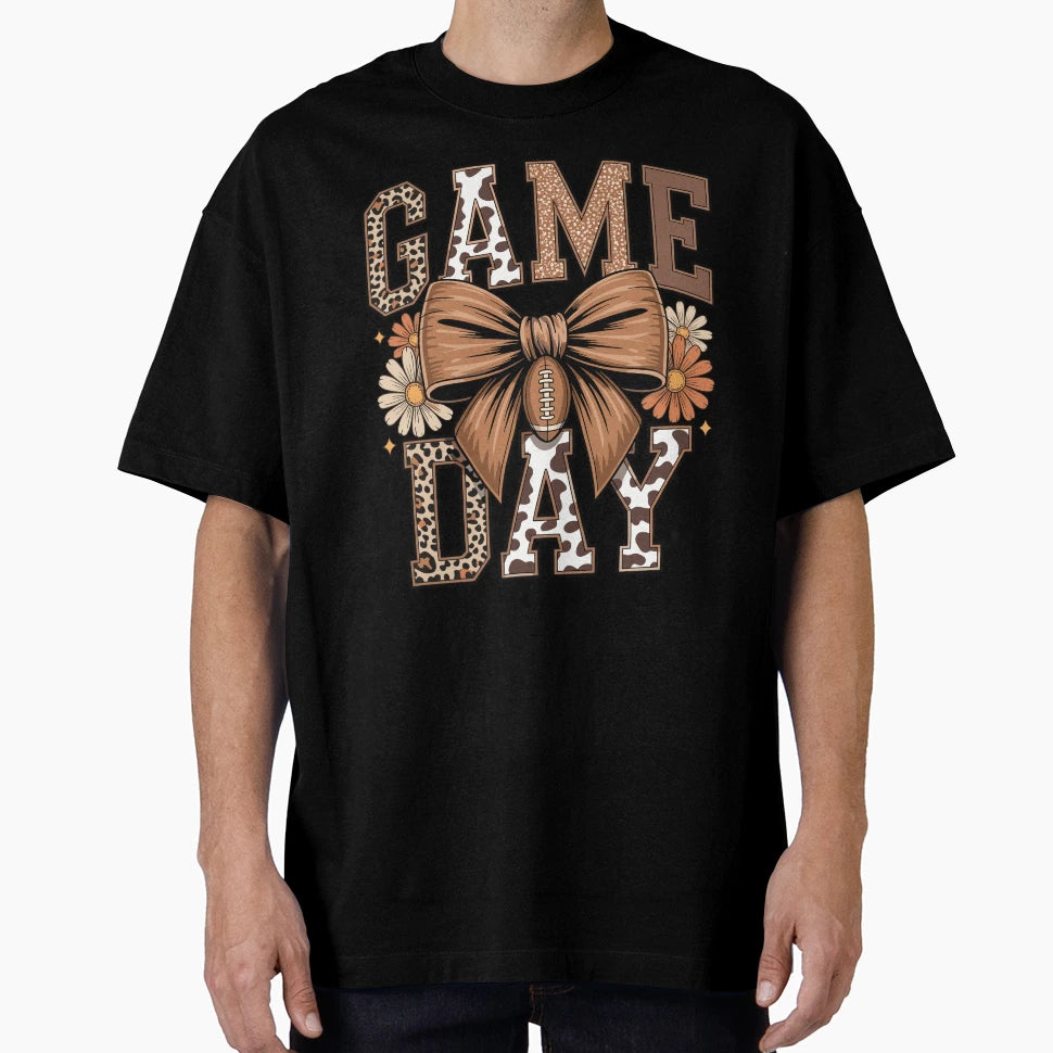 Game Day Leopard Football Bow T-Shirt - Graphic Print Men Women - T-Shirt, Sweatshirt, Hoodie