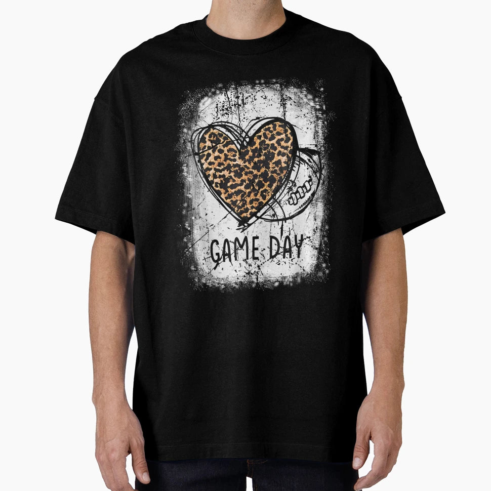 Womens Game Day Leopard Heart T-Shirt - Casual Everyday Wear Men Women - T-Shirt, Sweatshirt, Hoodie