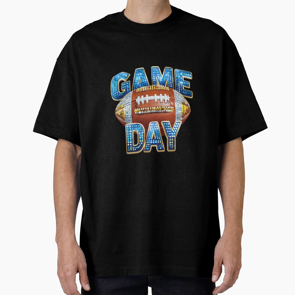 Game Day Sequin Football Shiny And Bold T-Shirt - Graphic Print Unisex - T-Shirt, Sweatshirt, Hoodie