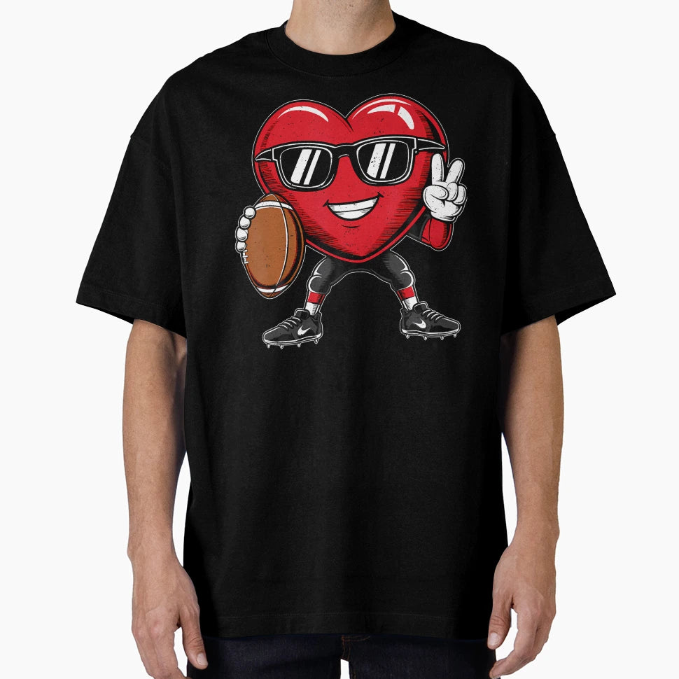 Valentines Day Heart Playing Football T-Shirt - Custom Art Print Unisex - T-Shirt, Sweatshirt, Hoodie