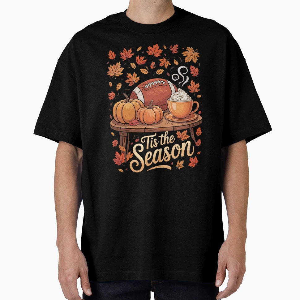 Pumpkin Spice Football Tis Season Fall T-Shirt - Trendy Graphic for Adults - T-Shirt, Sweatshirt, Hoodie