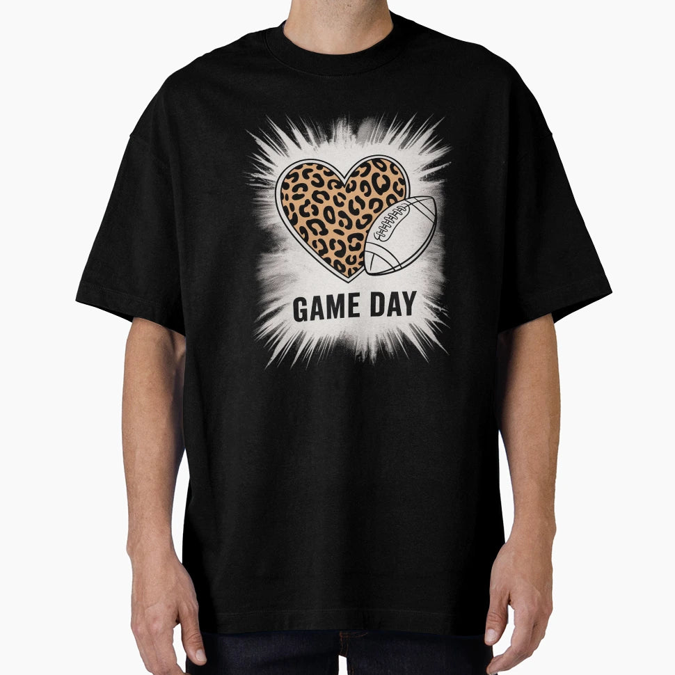 Game Day Leopard Heart Football Lovers T-Shirt - Novelty Apparel Unisex - T-Shirt, Sweatshirt, Hoodie