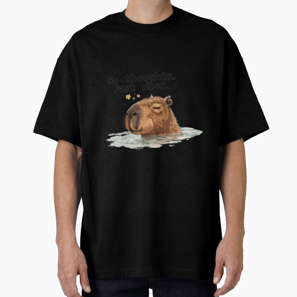 Funny Meme No Thoughts Just Vibes Chill Capybara Zen - Adult & Kids T-Shirts, Sweatshirts & Hoodies apparel design preview 1