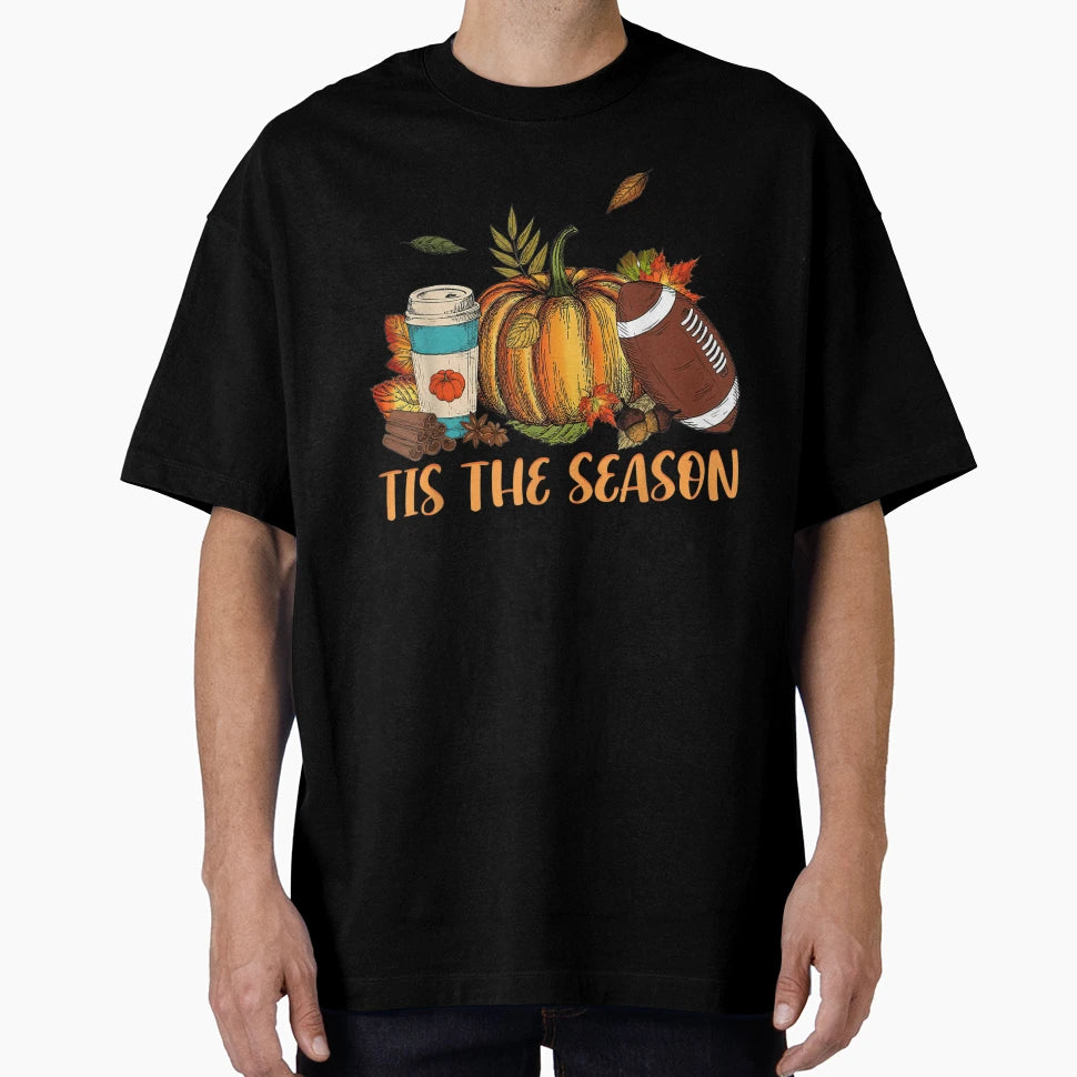 Pumpkin Spice Football Tis Season Fall T-Shirt - Graphic Print Men Women - T-Shirt, Sweatshirt, Hoodie