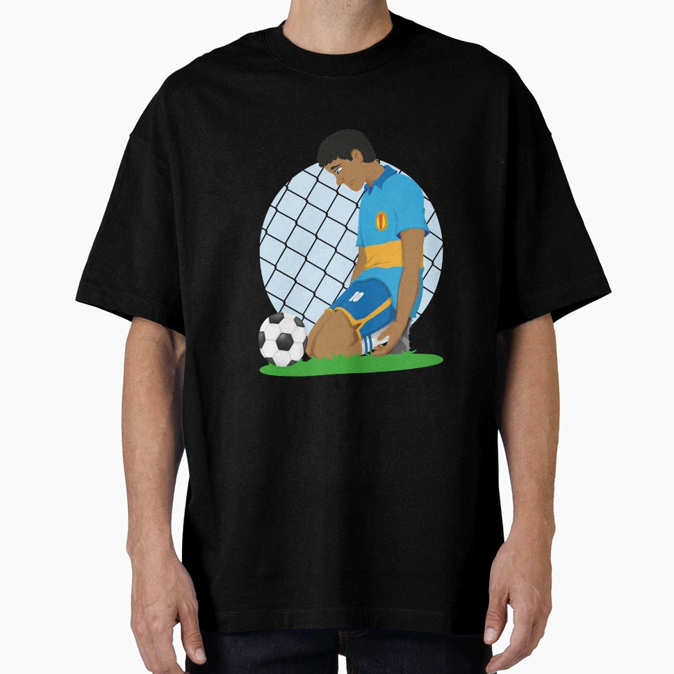 Illustration Soccer Player Sad Afro T-Shirt - Novelty Apparel for Adults - T-Shirt, Sweatshirt, Hoodie