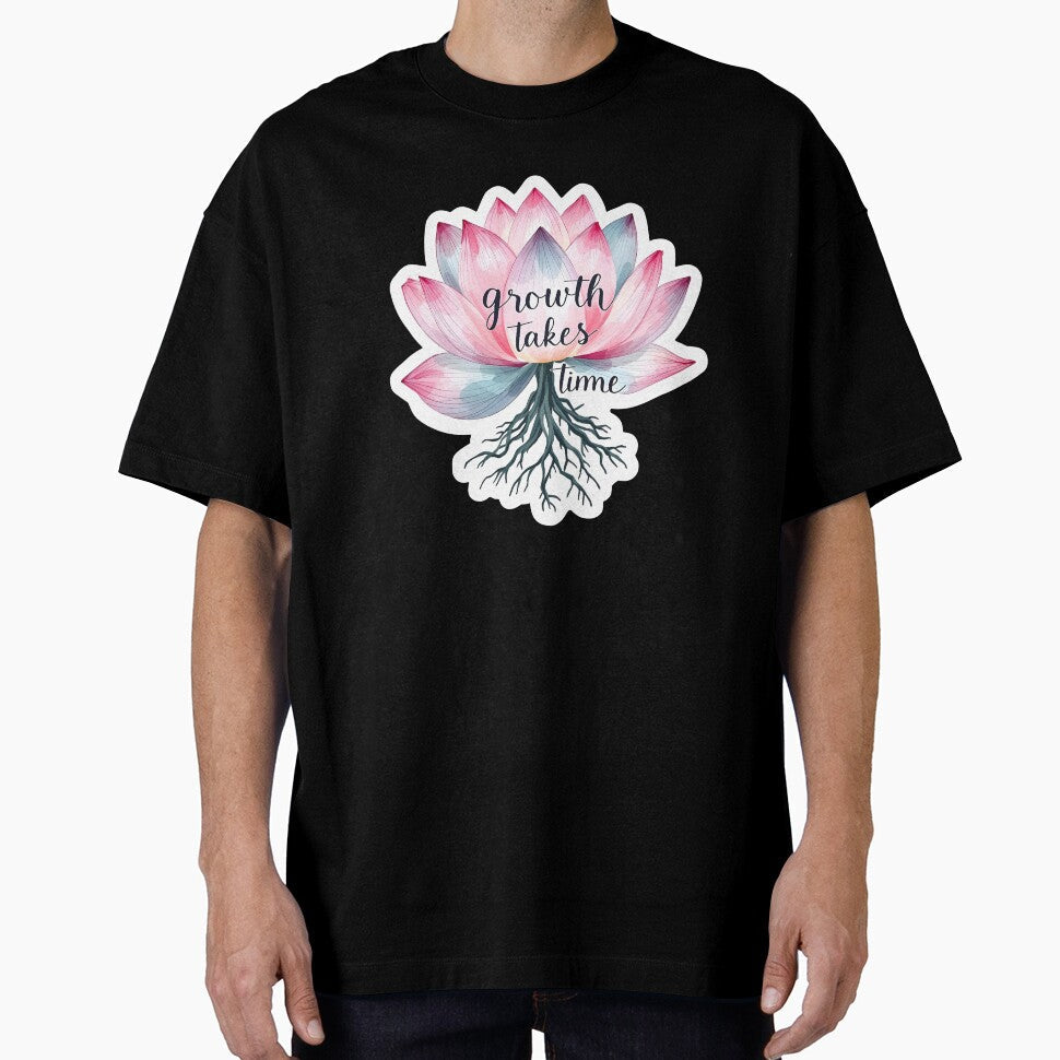 Growth Takes Time Lotus Flower Watercolor Mental - Adult & Kids T-Shirts, Sweatshirts & Hoodies apparel design preview 1