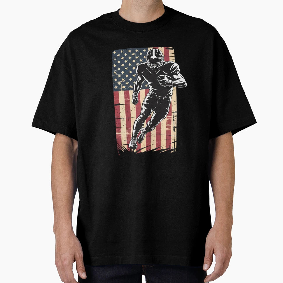 American Flag Football Player Sports T-Shirt - Unique Graphic Men Women - T-Shirt, Sweatshirt, Hoodie