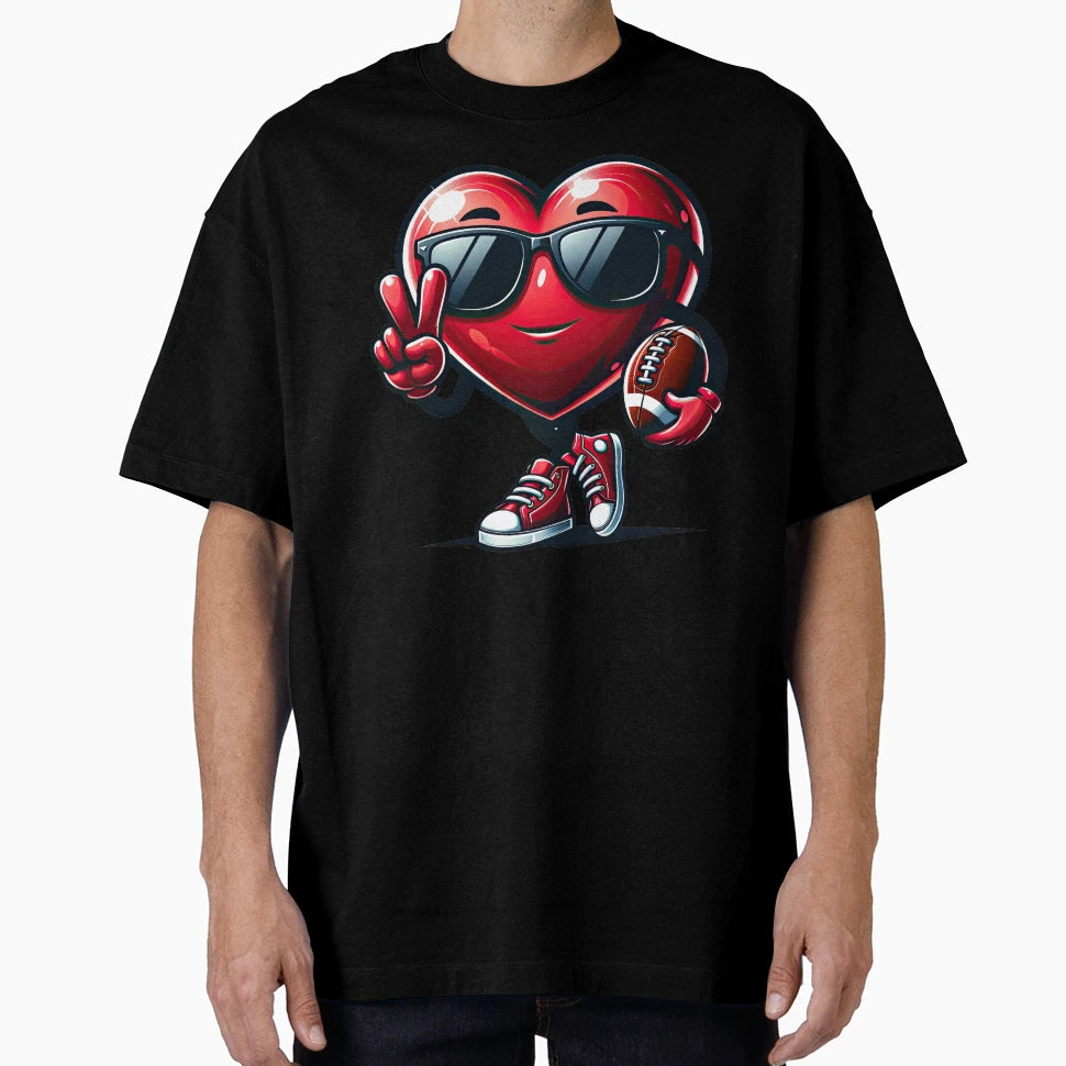 Heart American Football Valentines Day T-Shirt - Unique Graphic Men Women - T-Shirt, Sweatshirt, Hoodie
