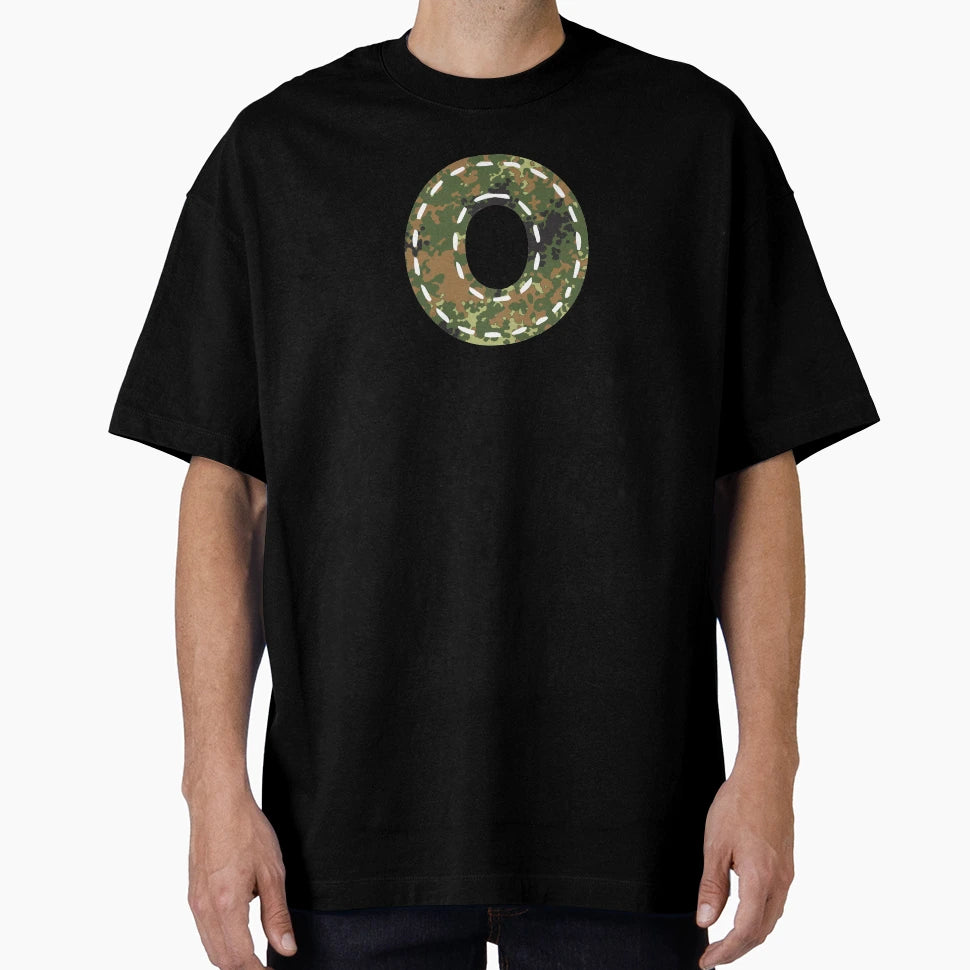 O Letter Sewn Camouflage Camouflage Patch T-Shirt - Novelty Apparel Unisex - T-Shirt, Sweatshirt, Hoodie