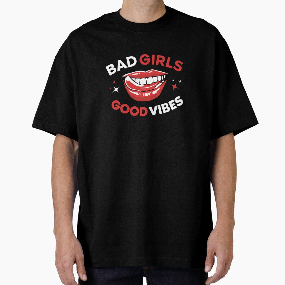 Bad girls good vibes red hot lips licking tongue by - Adult & Kids T-Shirts, Sweatshirts & Hoodies apparel design preview 1