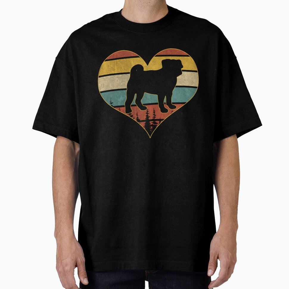 Retro vintage pug heart by gastonfongemie - Adult & Kids T-Shirts, Sweatshirts & Hoodies apparel design preview 1
