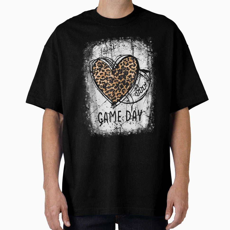 Game Day Leopard Heart Football T-Shirt - Fun Novelty Design for Adults - T-Shirt, Sweatshirt, Hoodie