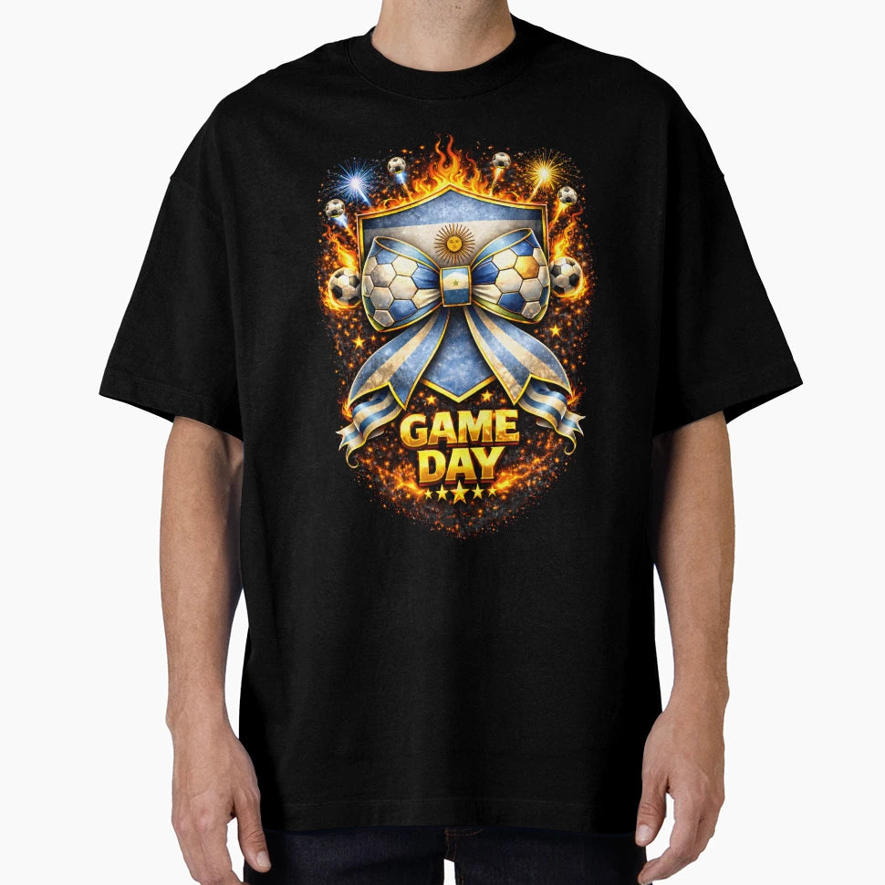 Argentina Soccer Bow Game Day Fire T-Shirt - Trendy Graphic for Adults - T-Shirt, Sweatshirt, Hoodie