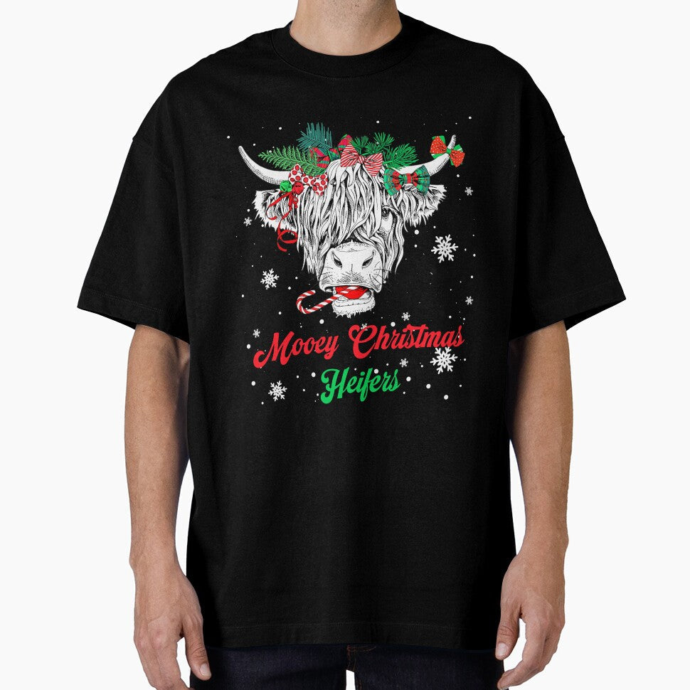 Mooey Christmas Heifers Rustic Cow Holiday Scene by - Adult & Kids T-Shirts, Sweatshirts & Hoodies apparel design preview 1