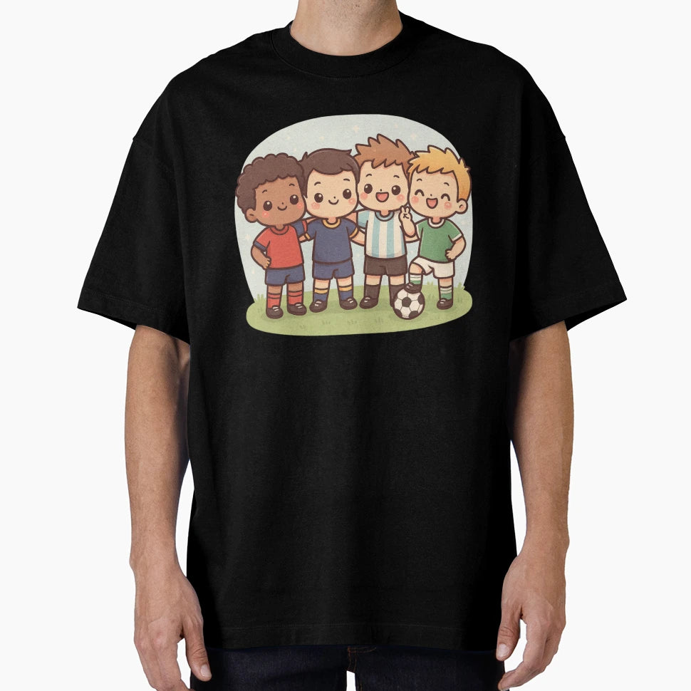 Kawaii Soccer Players Celebrating Goal T-Shirt - Unique Graphic for Adults - T-Shirt, Sweatshirt, Hoodie
