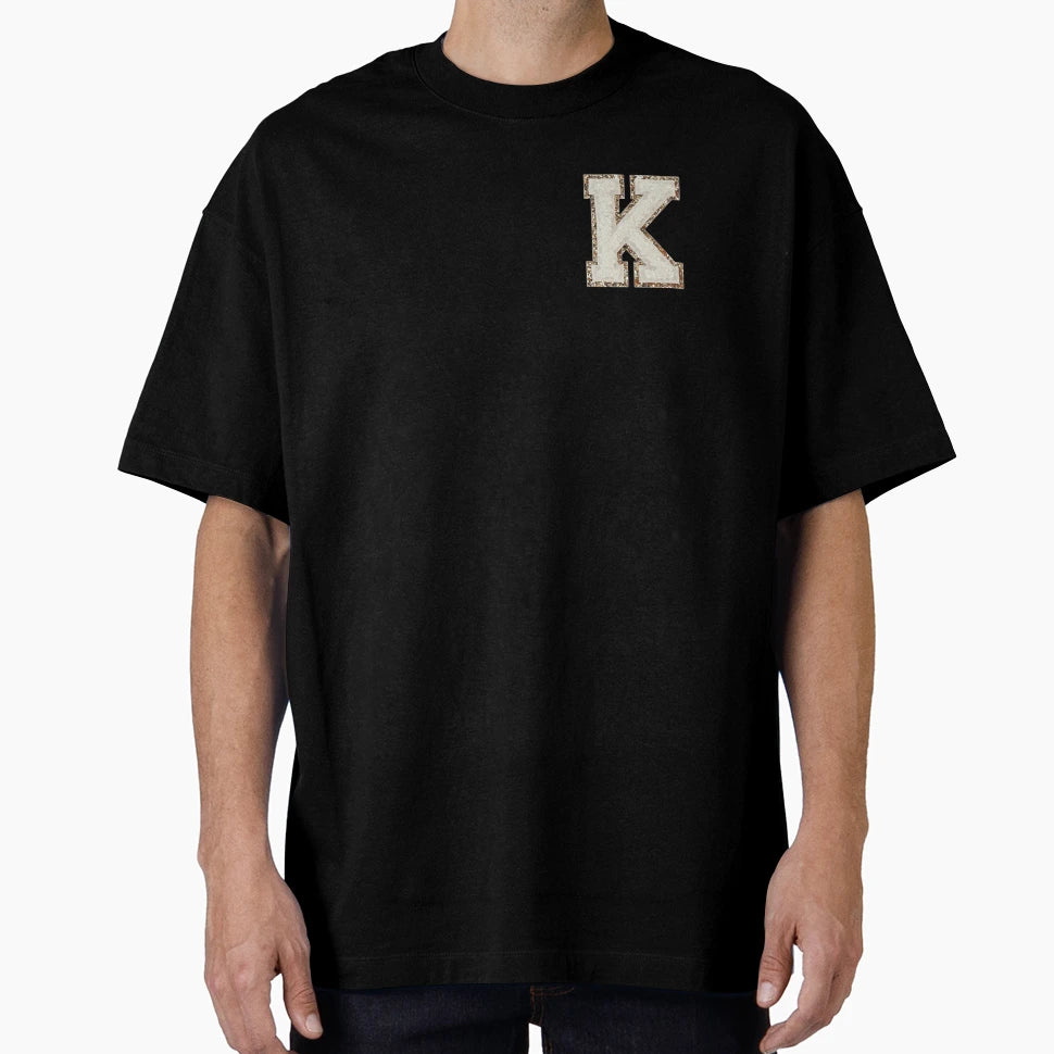 K Blanc Glitter Varsity Letter Patches T-Shirt - Streetwear Style Unisex - T-Shirt, Sweatshirt, Hoodie