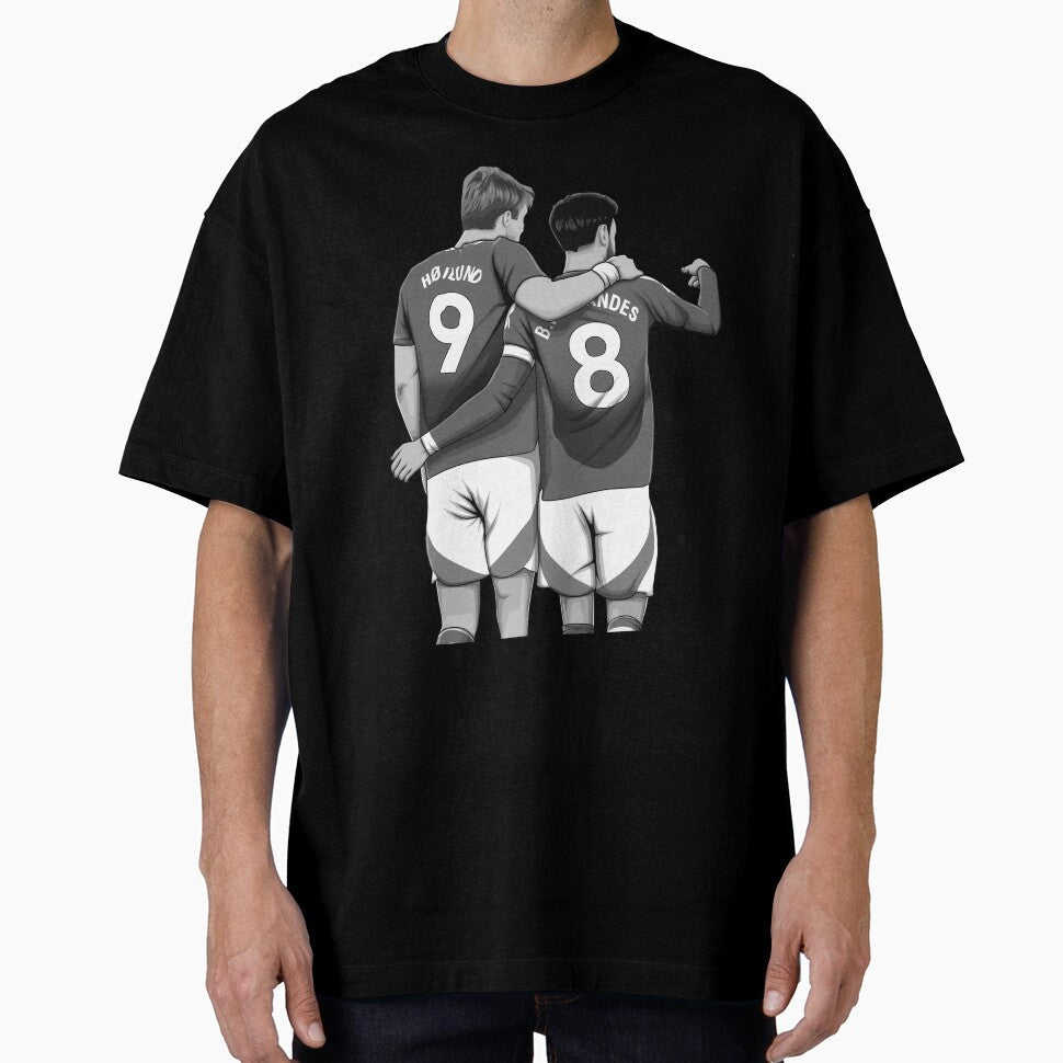 Rasmus Højlund and Bruno Fernandes Black White - Adult & Kids T-Shirts, Sweatshirts & Hoodies apparel design preview 1